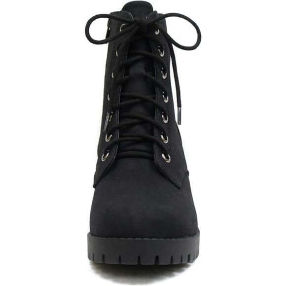 Chunky Heel Combat Ankle Boot - Lace-Up with Side Zipper - Picture 4 of 6